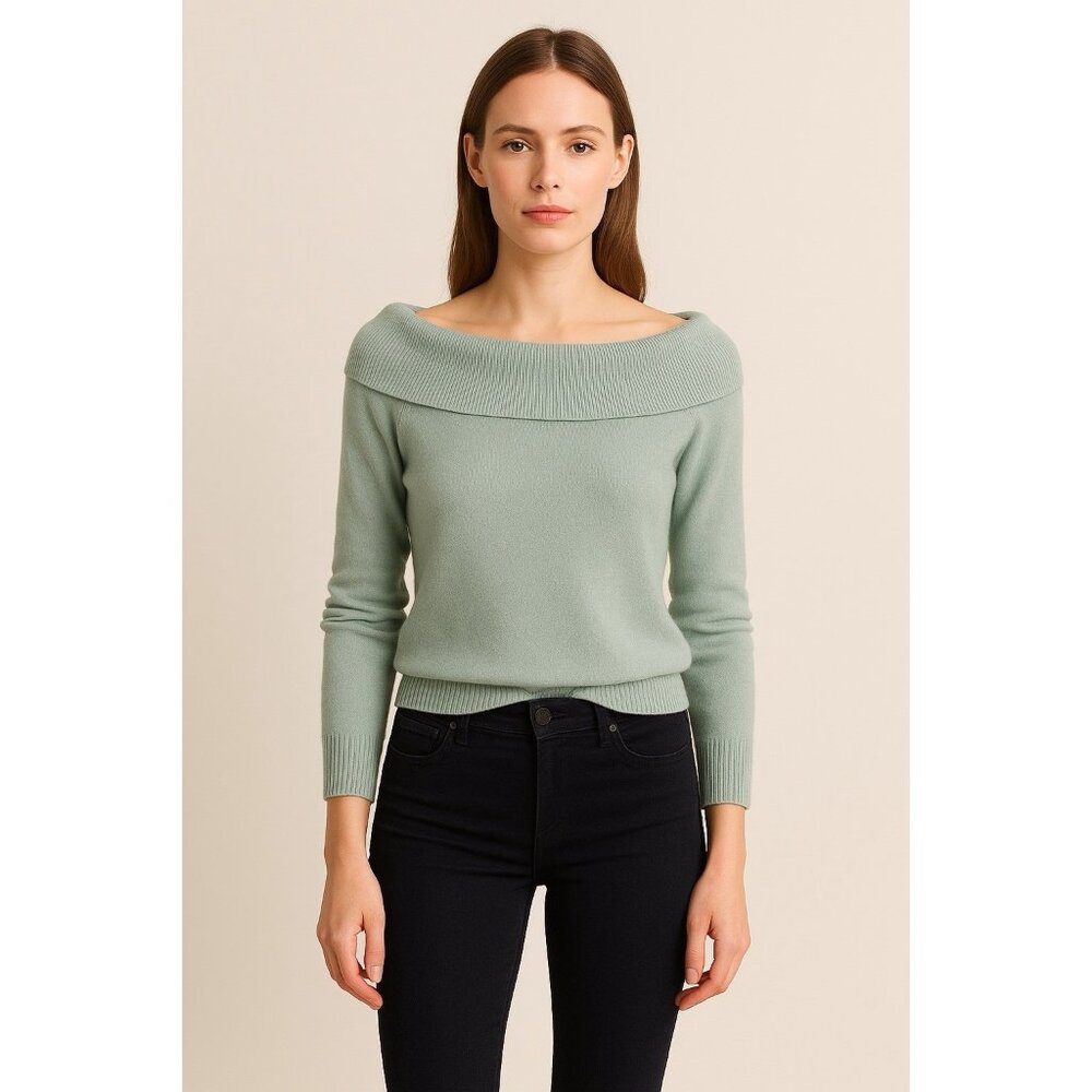 Anthropologie Boatneck Rib Knit Sweater Women’s Small Sage Green Minimalist Chic